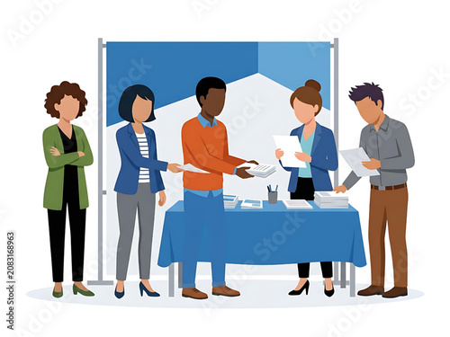 People at Job Fair – Career Event Group Vector Illustration
