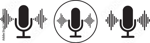 Photos Microphone sound wave vector icon, podcast recording and audio broadcast symbol