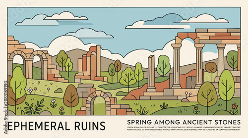 Photos Ancient stone ruins with spring foliage