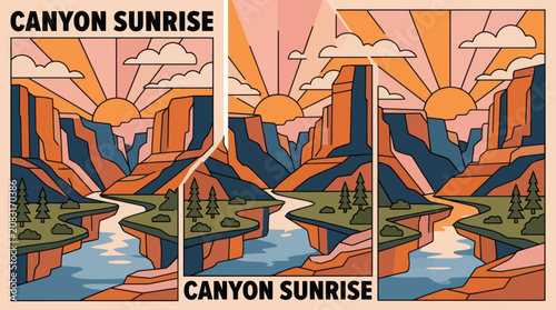 Canyon sunrise landscape illustration