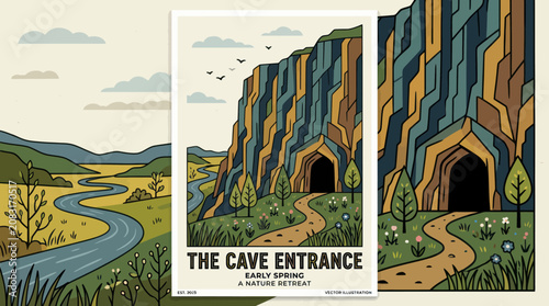 Cave entrance in a mountain landscape