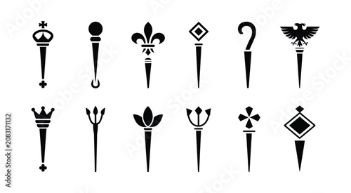 Bild auf Leinwand Collection of twelve royal scepter silhouettes with king and queen ceremonial ma