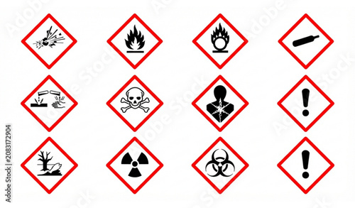 Obraz na płótnie Globally Harmonized System GHS Hazardous Material Warning Signs Vector Set with