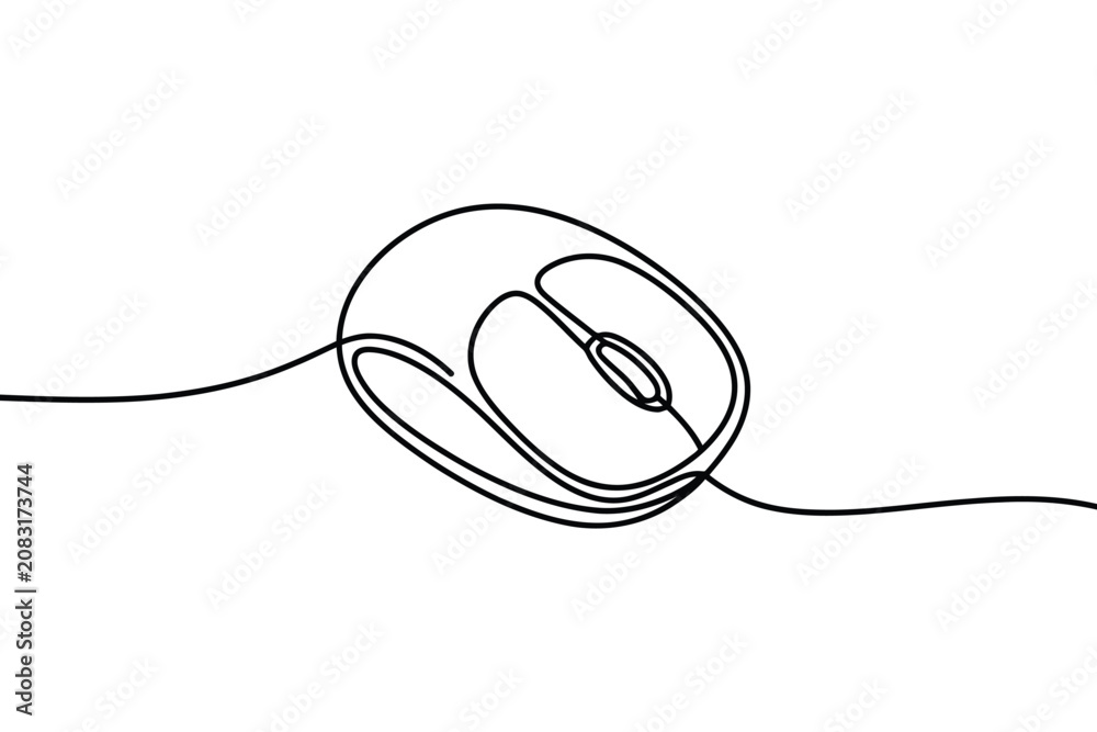 Fototapeta premium Continuous line drawing of computer mouse for technology and business.