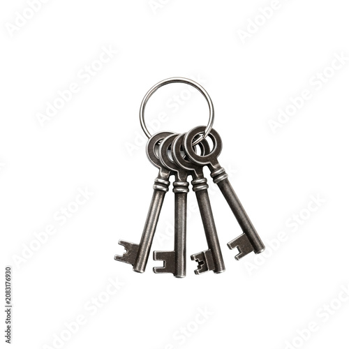 Silver Vintage Metal Keys Isolated On Transparent Background