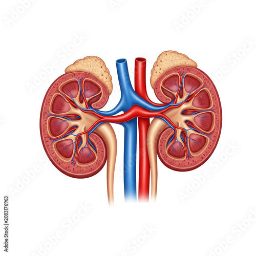 Human Kidneys Cross Section Medical Illustration Isolated On Transparent Background