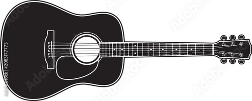Acoustic guitar illustration in black and white isolated vector graphic