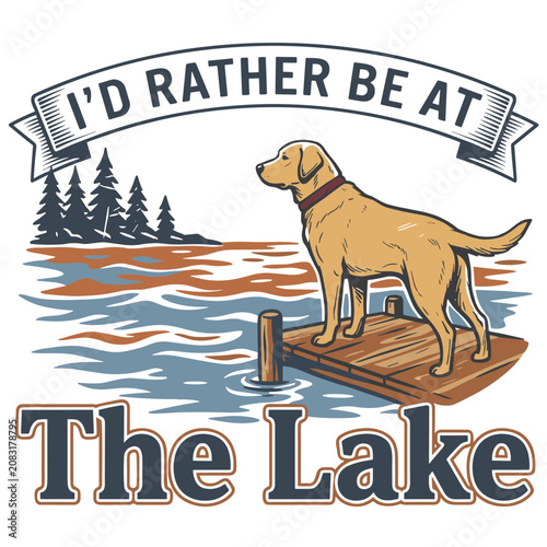 Id Rather Be At The Lake Funny Retro Labrador Dog Owner