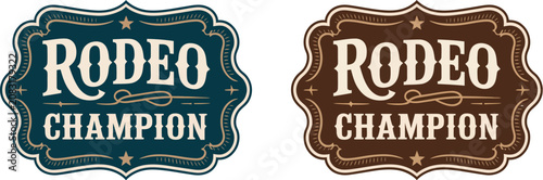 Cuadro en lienzo Rodeo champion vintage western emblem, ornate cowboy label with belt buckle, bul