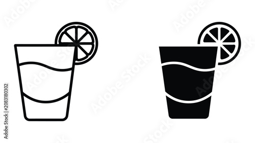 Εκτύπωση καμβά Professional Minimal Vector Icon Glass of beverage with lemon slice garnish icon