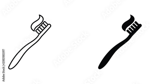 Professional Minimal Vector Icon Toothbrush with toothpaste icon Editable Stroke, Outline and Solid Style, Black Monochrome, Isolated on White Background