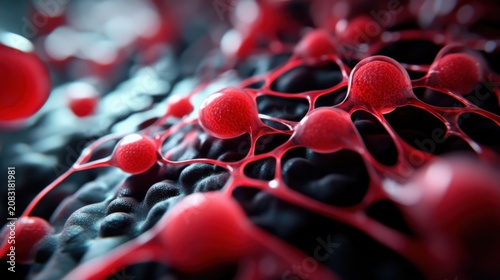 Detailed microscopic view of red blood cells and vascular structures showcasing their intricate design and functionality