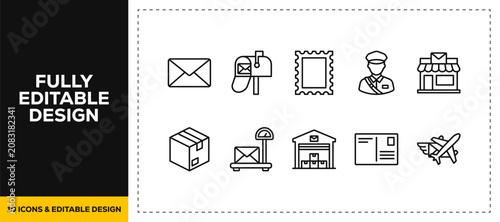 Bild auf Leinwand flat vector illustration line art icon bundle set design representing postal ser
