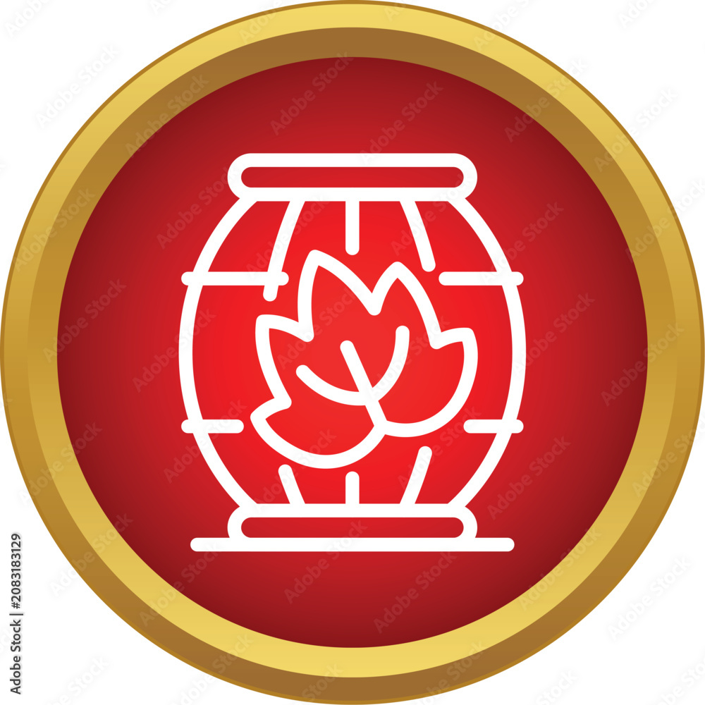 Obraz premium Oak wine barrel icon with leaves representing fermentation and aged spirits
