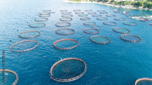 Fish farming aquaculture industry in Ionia Nisia, Greece