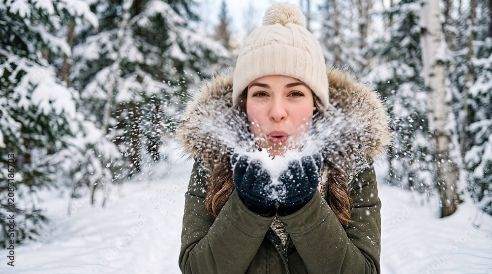 Fototapeta premium young woman in winter forest