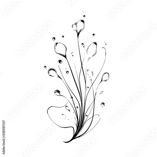 Elegant black and white floral design with droplet accents for a sophisticated aesthetic appeal