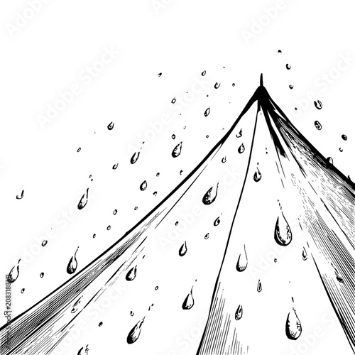 Umbrella protecting from the rain with black and white artistic illustration showing weather and protection one hundred