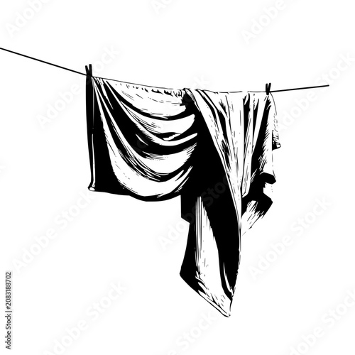 Hanging laundry line art black and white illustration simple design for home decor and prints exactly 100