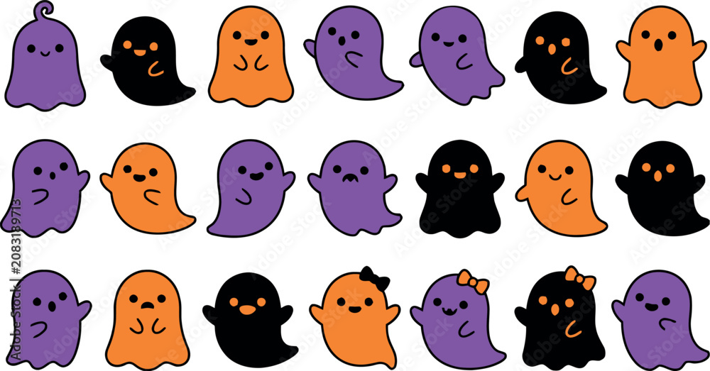 Fototapeta premium Halloween ghost characters in purple black and orange
