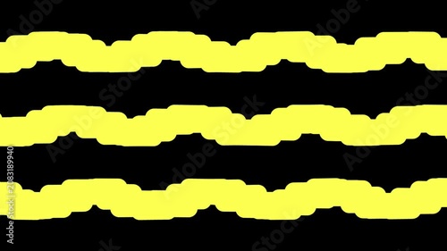 Bright yellow wavy horizontal lines on a deep black background 4K Motion video