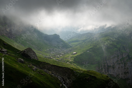Misty Summer Morning in the Hohtürli Pass, Bernese Alps, Switzerland