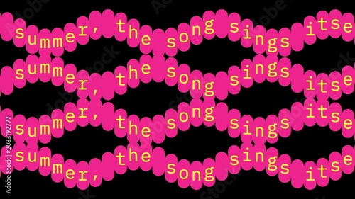 Abstract pattern with repeating pink circles and yellow text on a black background 4K Motion video