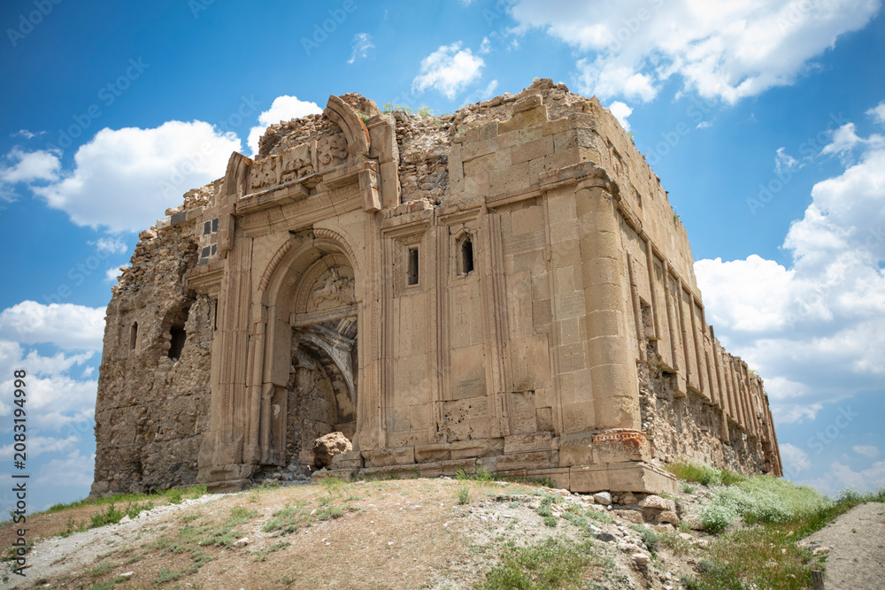 Fototapeta premium St Bartholomeus Church in Baskale Van Turkey Ancient Armenian Church Ruins and Mountain Landscape