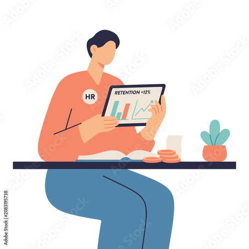 Person reviewing retention chart on tablet