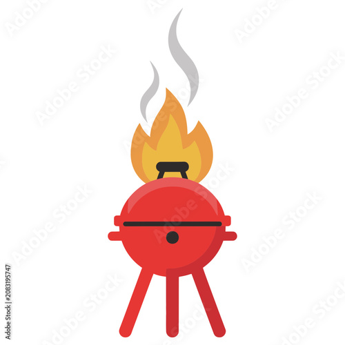 Red Grill with Flames and Smoke