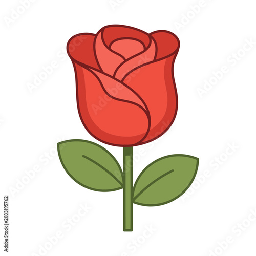 Red rose with green leaves vector illustration