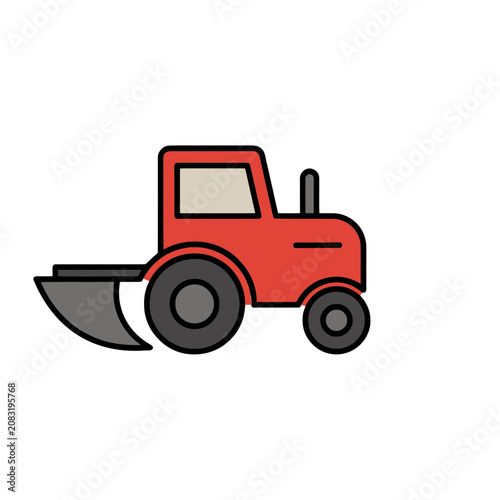 Red tractor with plow illustration
