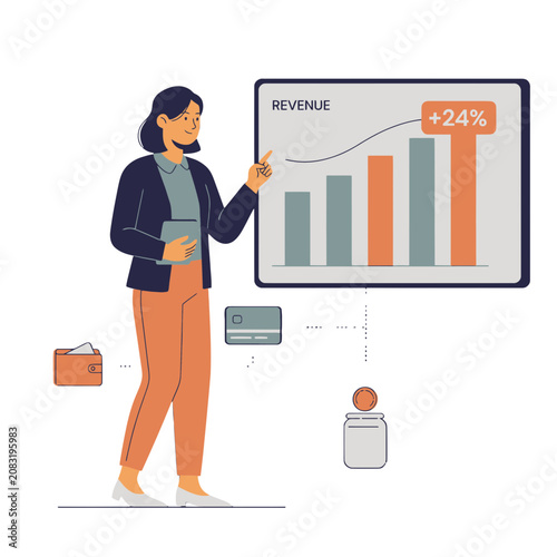 Woman presenting revenue growth chart