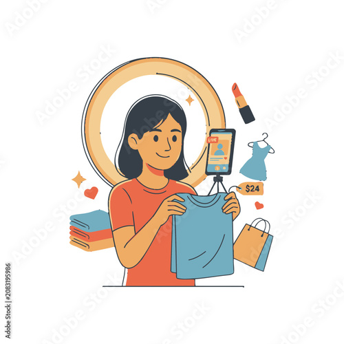 Woman showing clothes during live stream