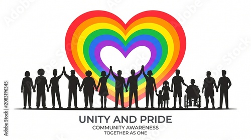 Pride Month Rainbow Heart with Diverse Community Celebrating Love Equality and Inclusion Vector Illustration