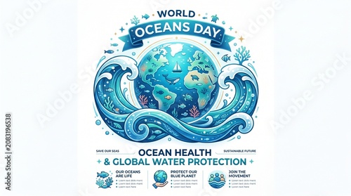 World Oceans Day Ocean Health and Global Water Protection Vector Illustration