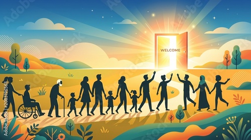World Refugee Day Hope and Safe Journey for Refugees Humanitarian Support Vector Illustration