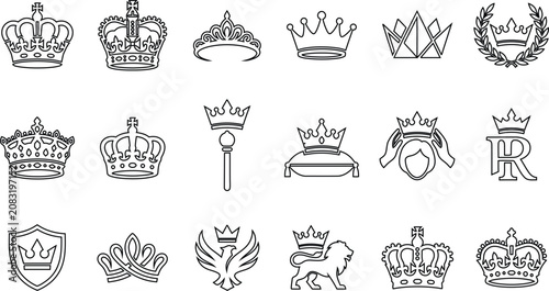 Obraz na plátně Silhouette Royal Crown Icons Set for Luxury Branding and Design