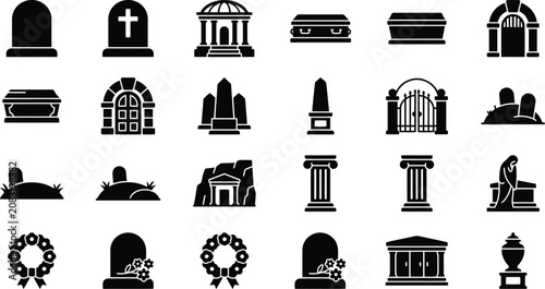 Foto Silhouette Graveyard Icons Collection for Memorial and Funeral Designs