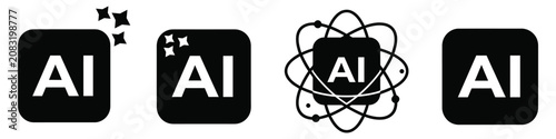 Artificial intelligence icons in square frame set with various design elements for ai technology machine learning and digital innovation concepts.