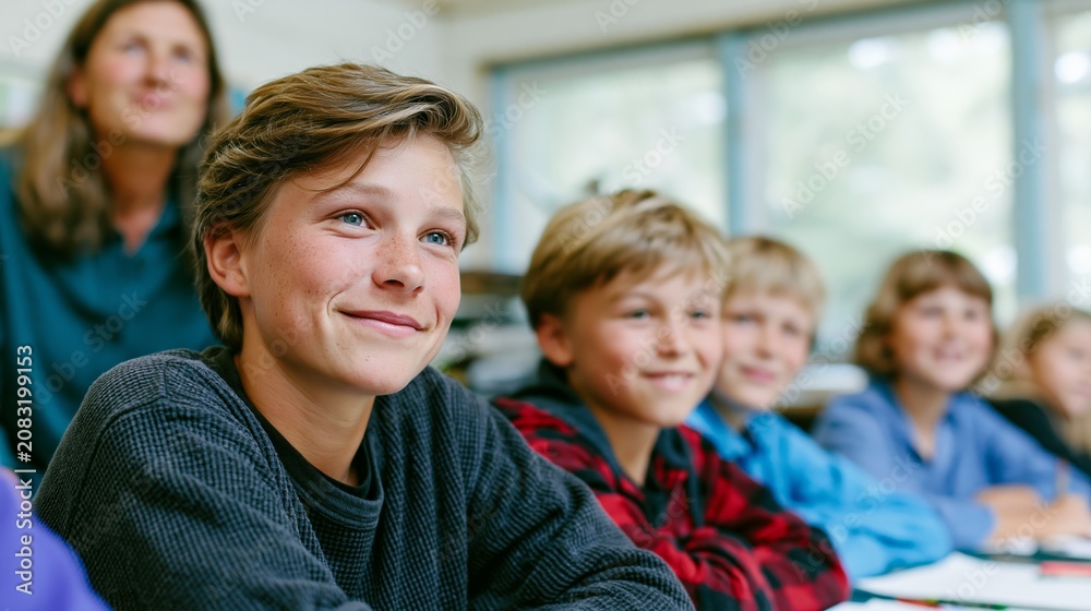 Obraz premium School Class with Students Looking at Camera