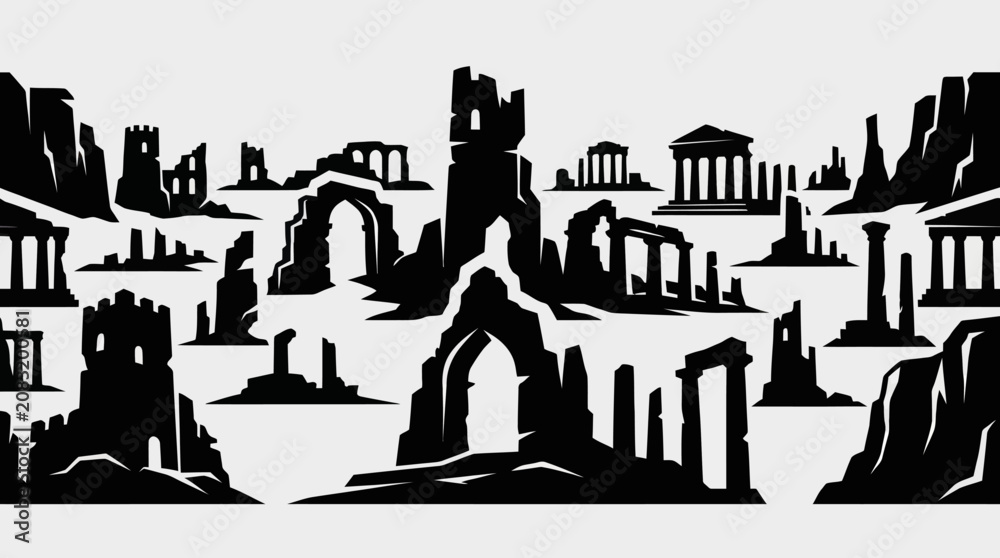 Fototapeta premium Ancient ruins architectural silhouettes collection