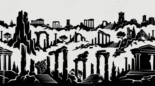 Bild auf Leinwand Ancient ruins architectural elements silhouette