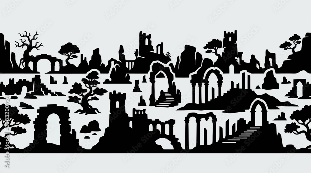 Obraz premium Ancient ruins landscape silhouette