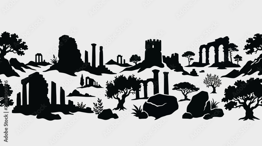 Αυτοκόλλητο Ancient ruins silhouette landscape background