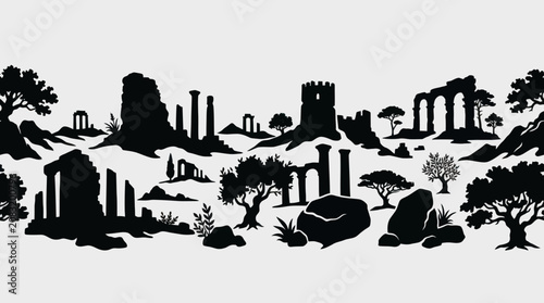 Photos Ancient ruins silhouette landscape background