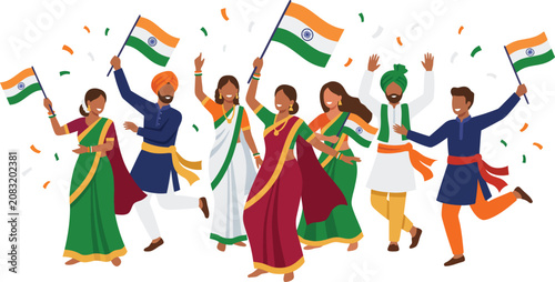 Tableau sur toile Diverse group of community members walking together in a parade holding flags an