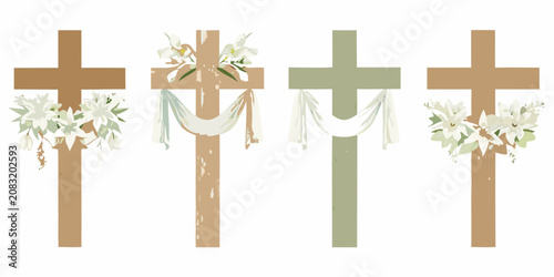 Fotografie sacred wooden cross with flowers vector religious