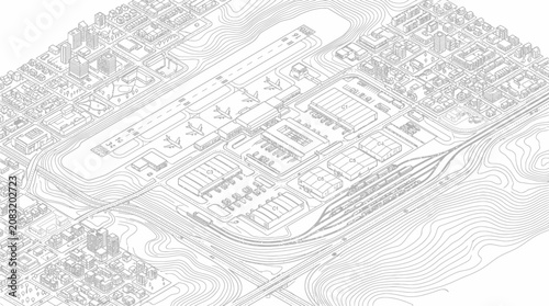 Fotografie Architectural plan of an urban area with airport and transport links