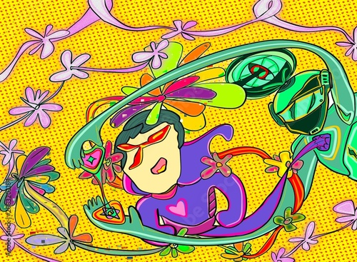 Quadro su tela Vibant abstract automatic drawing with surrealistic pattern and spiritual pop art style